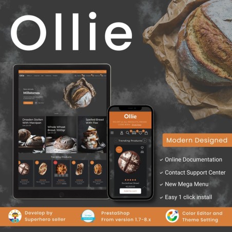 Ollie - Bread, Homemade Bakery, Buns & Bagels Shop Modèle Prestasho...