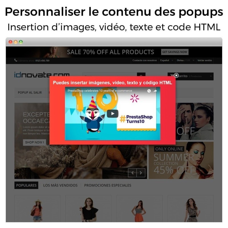 Popup (à l'entrée, sortie - exit popup, ajout de produit) et Newsletter