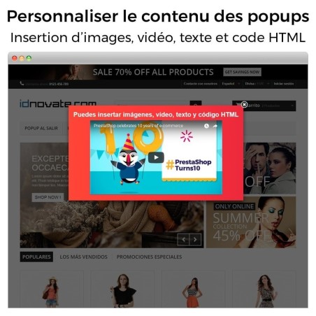 Popup (à l'entrée, sortie - exit popup, ajout de produit) et Newsle...